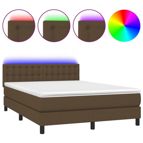 Cadre de lit matelas et LED Marron foncé 140x190 cm