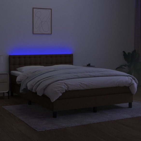 Cadre de lit matelas et LED Marron foncé 140x190 cm