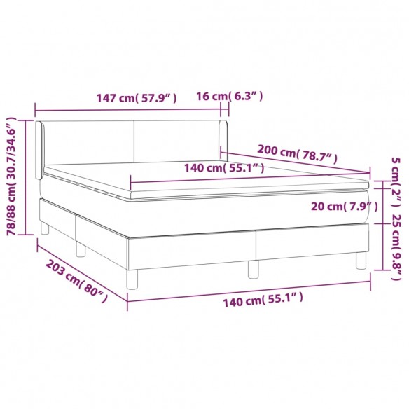 Cadre de lit avec matelas Marron 140x200 cm