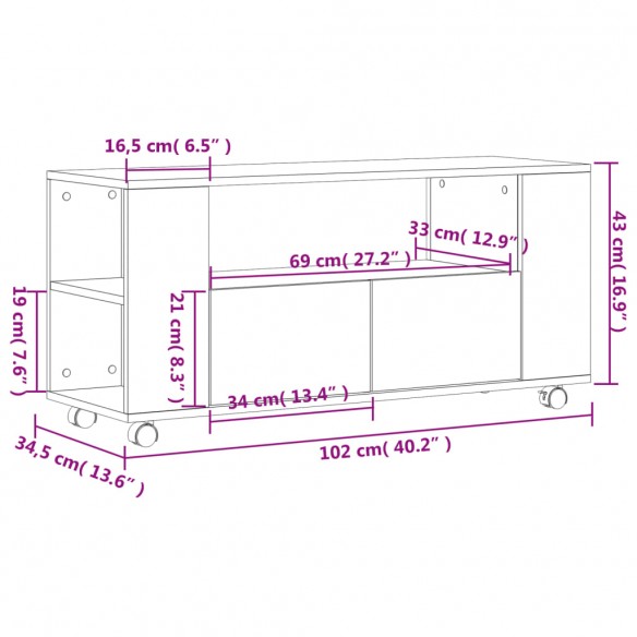 Meuble TV chêne marron 102x34,5x43 cm bois d'ingénierie