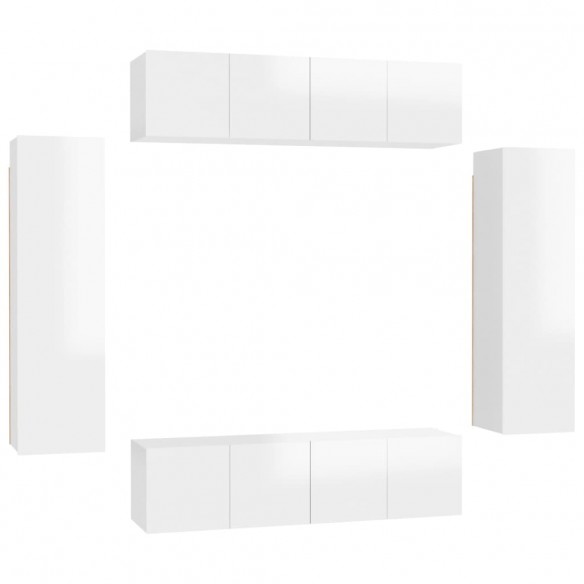 Ensemble de meubles TV 6 pcs Blanc brillant Aggloméré