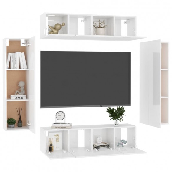 Ensemble de meubles TV 6 pcs Blanc brillant Aggloméré