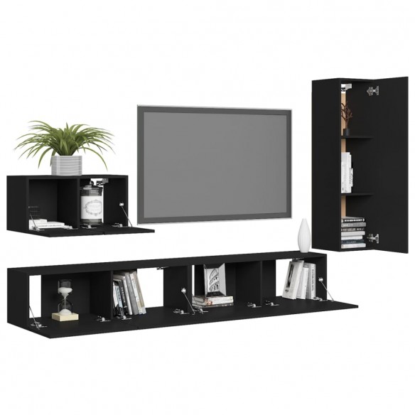 Ensemble de meuble TV 4 pcs Noir Aggloméré