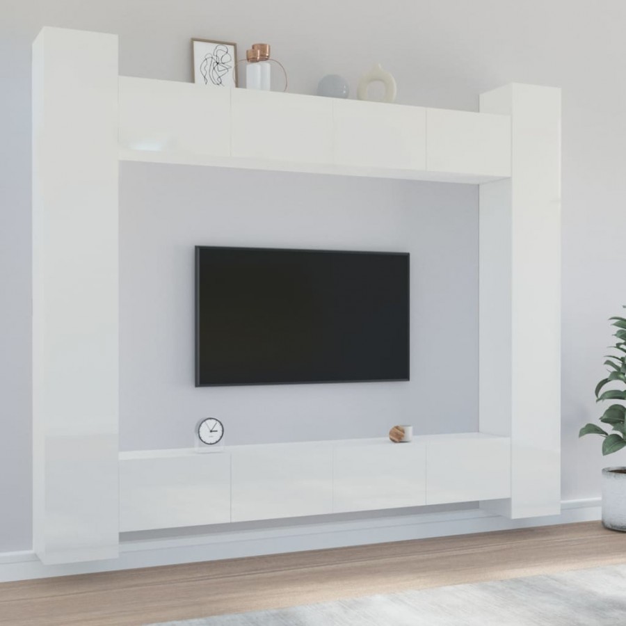 Ensemble de meubles TV 8 pcs Blanc brillant Bois d'ingénierie