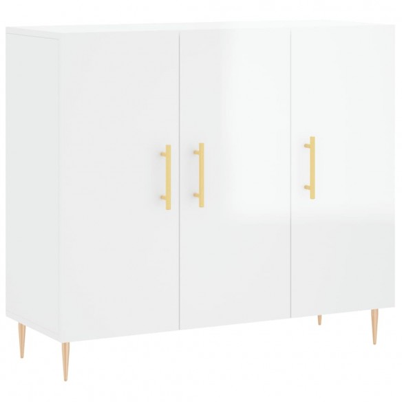 Buffet blanc brillant 90x34x80 cm bois d'ingénierie