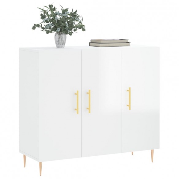 Buffet blanc brillant 90x34x80 cm bois d'ingénierie