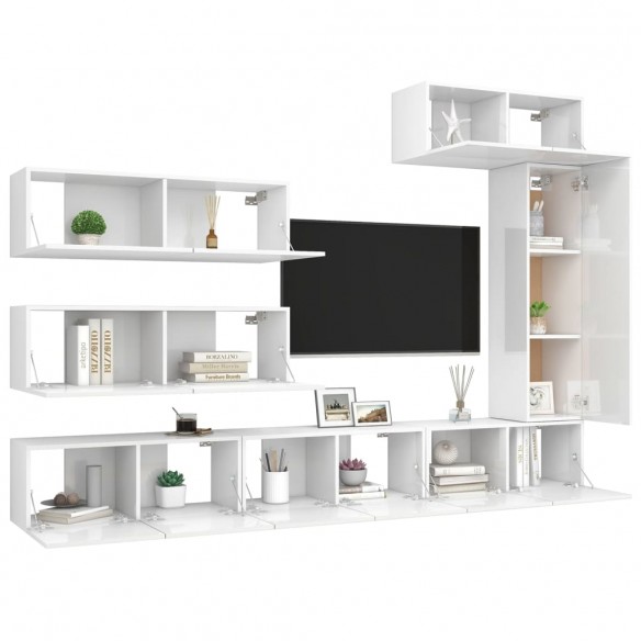 Ensemble de meuble TV 7 pcs Blanc brillant Aggloméré