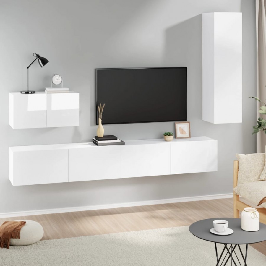 Ensemble de meubles TV 4 pcs Blanc brillant Bois d'ingénierie