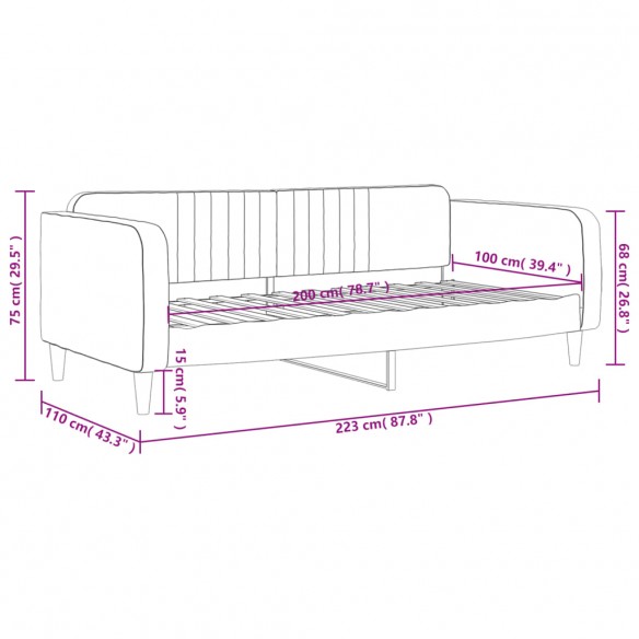 Lit de repos jaune 100x200 cm velours