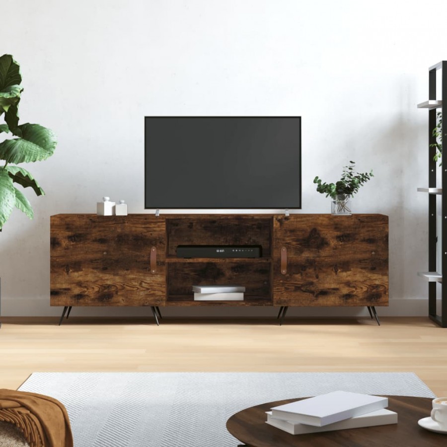 Meuble TV chêne fumé 150x30x50 cm bois d'ingénierie