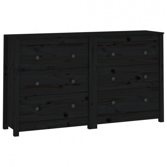 Buffet Noir 140x35x80 cm Bois massif de pin