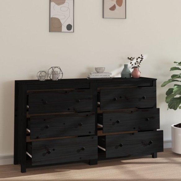 Buffet Noir 140x35x80 cm Bois massif de pin