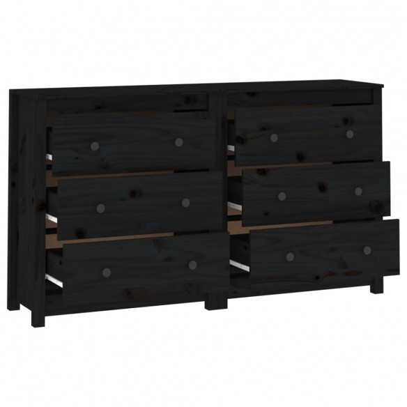 Buffet Noir 140x35x80 cm Bois massif de pin