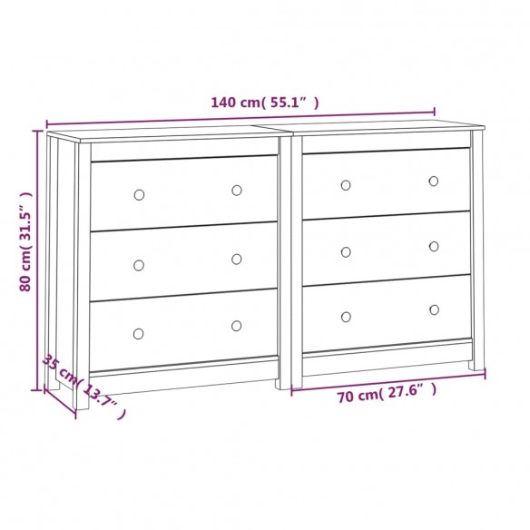 Buffet Noir 140x35x80 cm Bois massif de pin