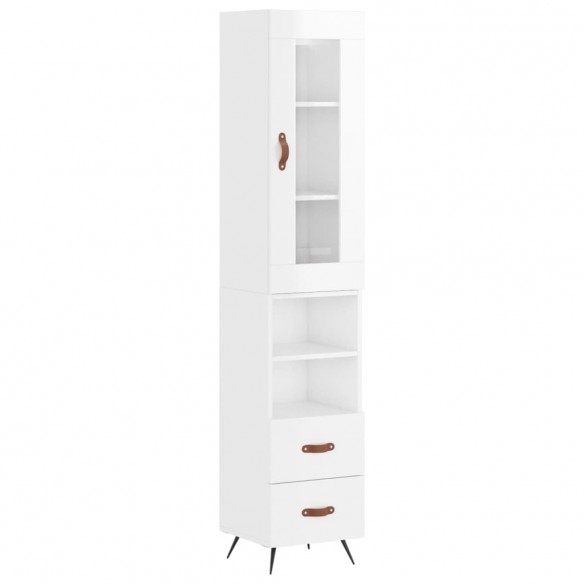 Buffet haut Blanc brillant 34,5x34x180 cm Bois d'ingénierie