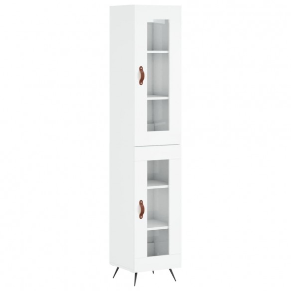 Buffet haut Blanc brillant 34,5x34x180 cm Bois d'ingénierie