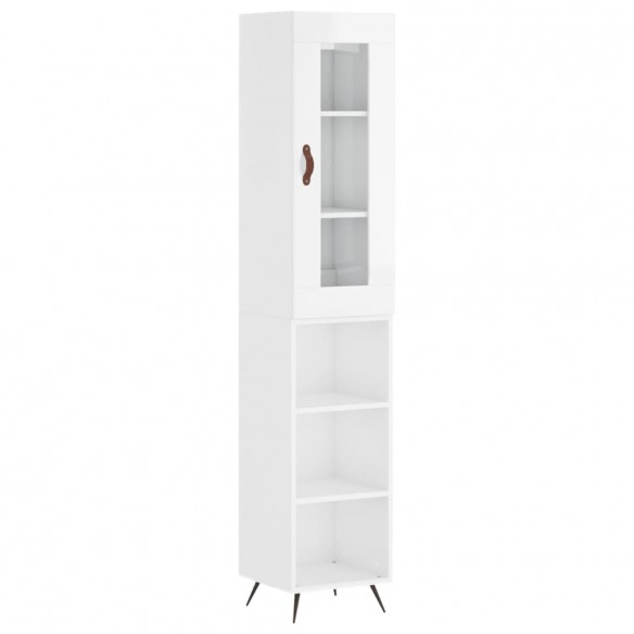 Buffet haut Blanc brillant 34,5x34x180 cm Bois d'ingénierie