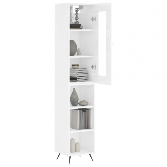 Buffet haut Blanc brillant 34,5x34x180 cm Bois d'ingénierie