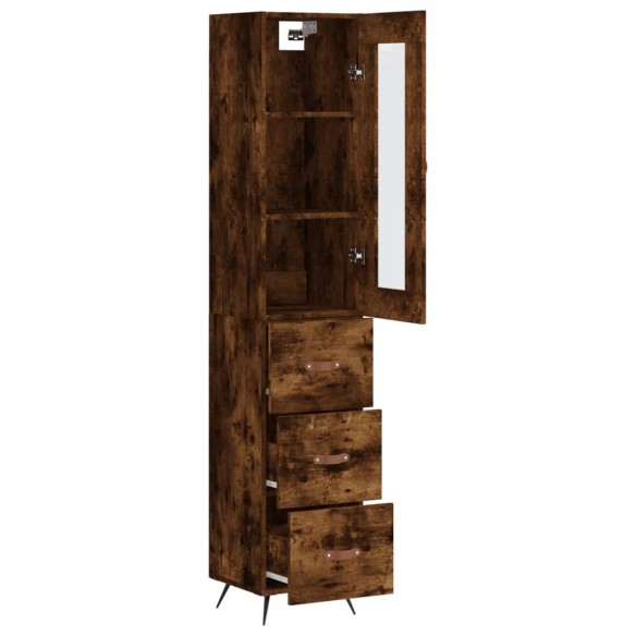 Buffet haut Chêne fumé 34,5x34x180 cm Bois d'ingénierie