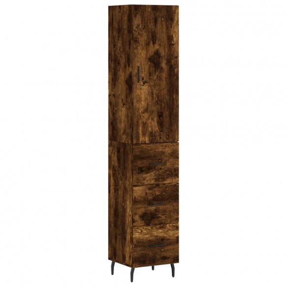 Buffet haut Chêne fumé 34,5x34x180 cm Bois d'ingénierie