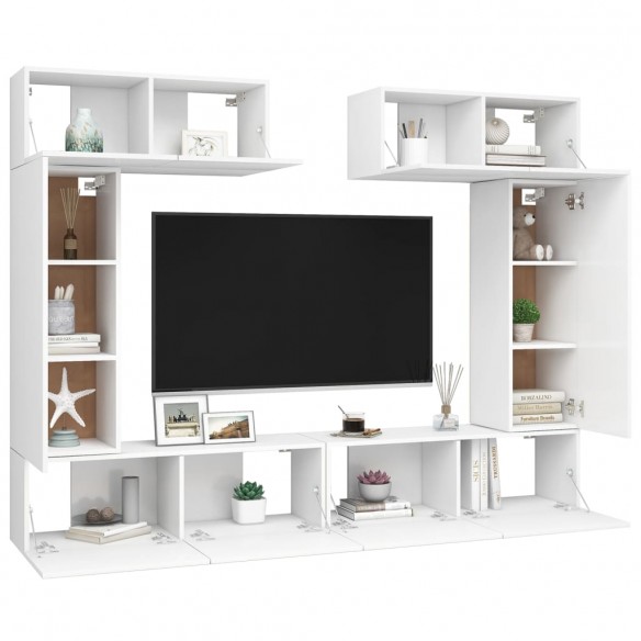 Ensemble de meuble TV 6 pcs Blanc Aggloméré