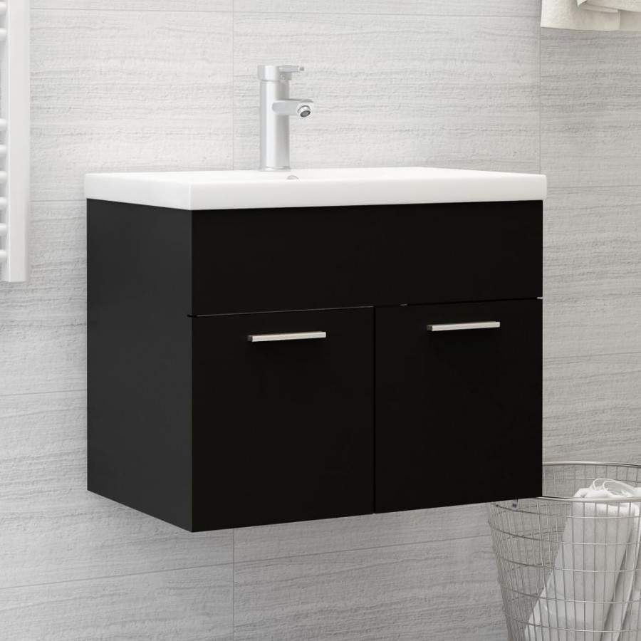 Armoire d'évier avec lavabo intégré Noir Aggloméré