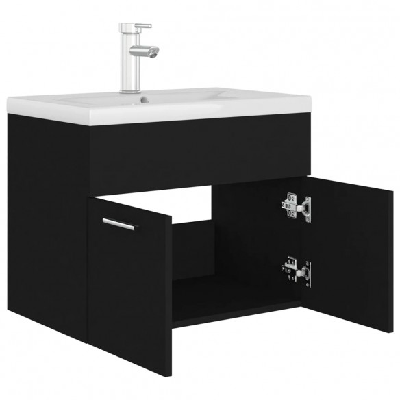 Armoire d'évier avec lavabo intégré Noir Aggloméré