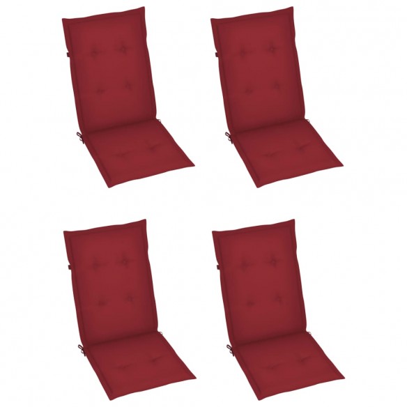 Chaises de jardin 4 pcs avec coussins bordeaux Bois de teck