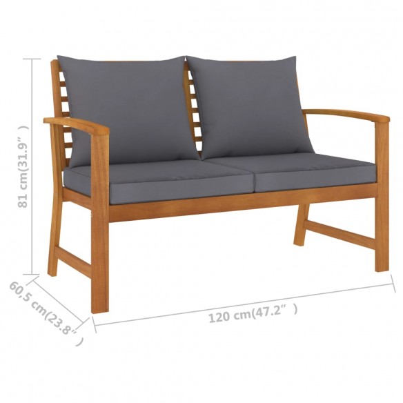 Banc de jardin et coussin gris foncé 120cm Bois solide d'acacia