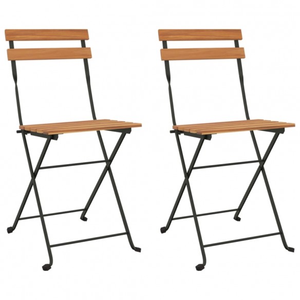 Chaises de bistrot pliantes 2 pcs Bois de teck solide et acier