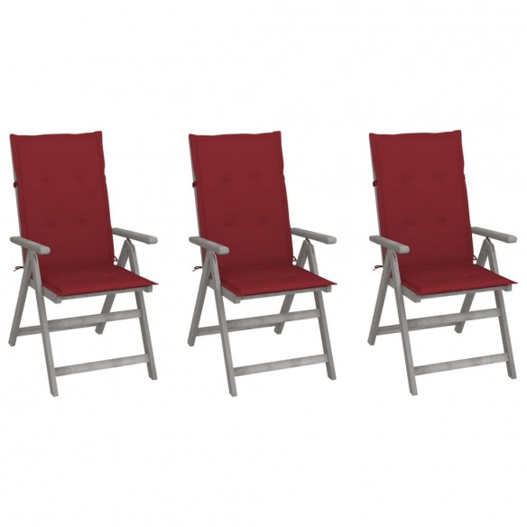 Chaises inclinables de jardin 3 pcs avec coussins Bois d'acacia