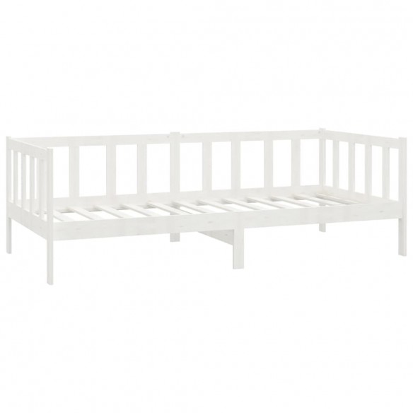 Lit de repos avec matelas 90x200 cm Blanc Bois de pin massif