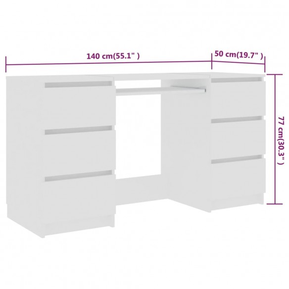 Bureau Blanc 140x50x77 cm Bois d'ingénierie