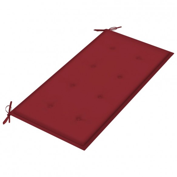 Banc de jardin avec coussin rouge bordeaux 112 cm Teck massif