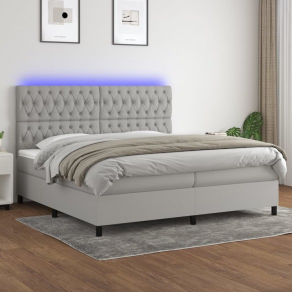 Cadre de lit et matelas et LED Gris clair 200x200 cm