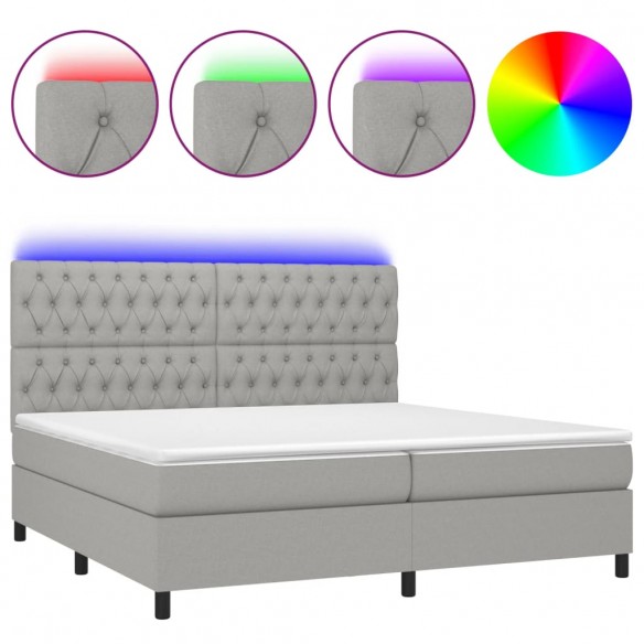 Cadre de lit et matelas et LED Gris clair 200x200 cm