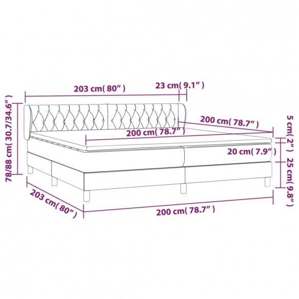 Cadre de lit avec matelas Gris clair 200x200cm Tissu