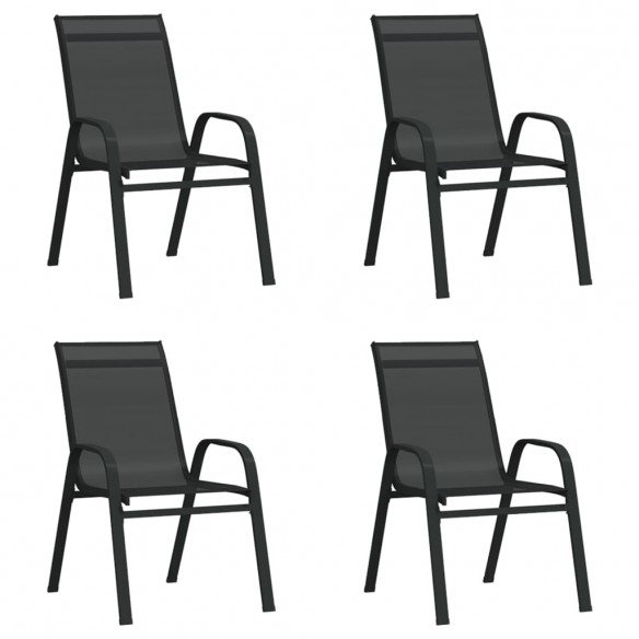 Chaises empilables de jardin 4 pcs Noir Tissu textilène