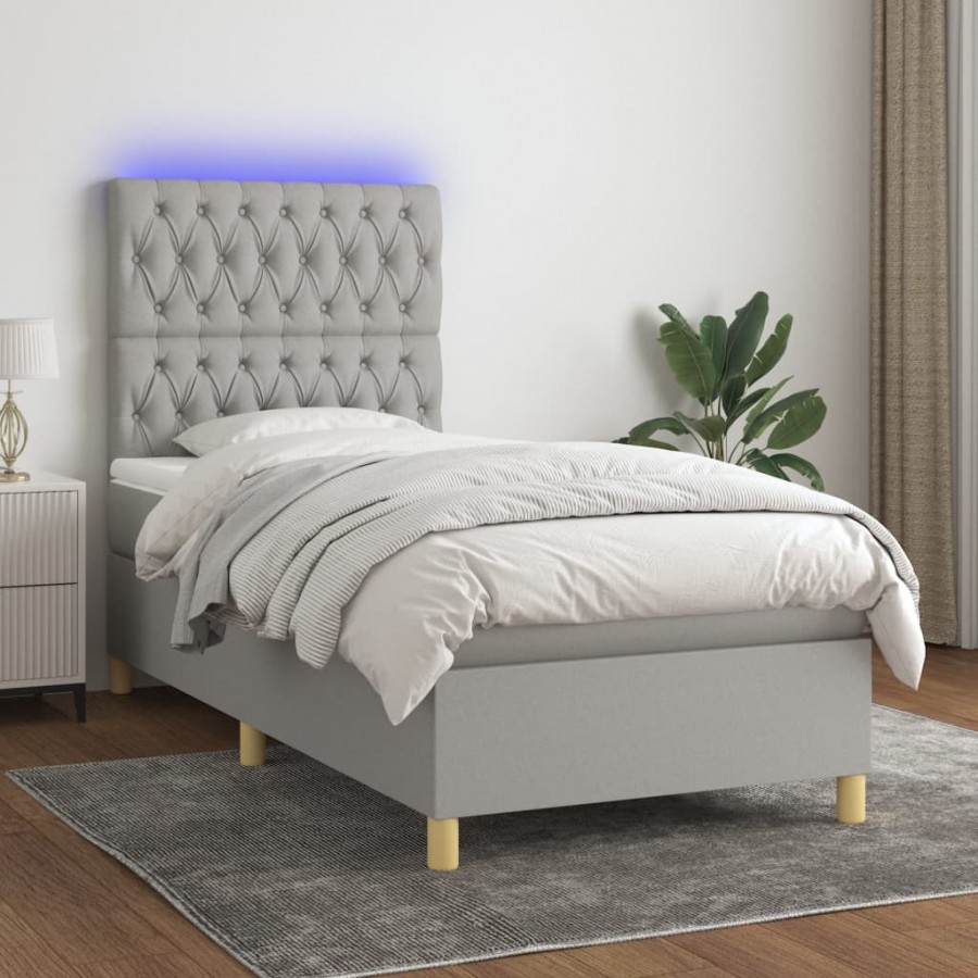 Cadre de lit et matelas et LED Gris clair 100x200 cm