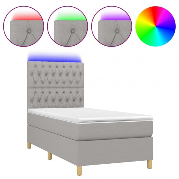 Cadre de lit et matelas et LED Gris clair 100x200 cm