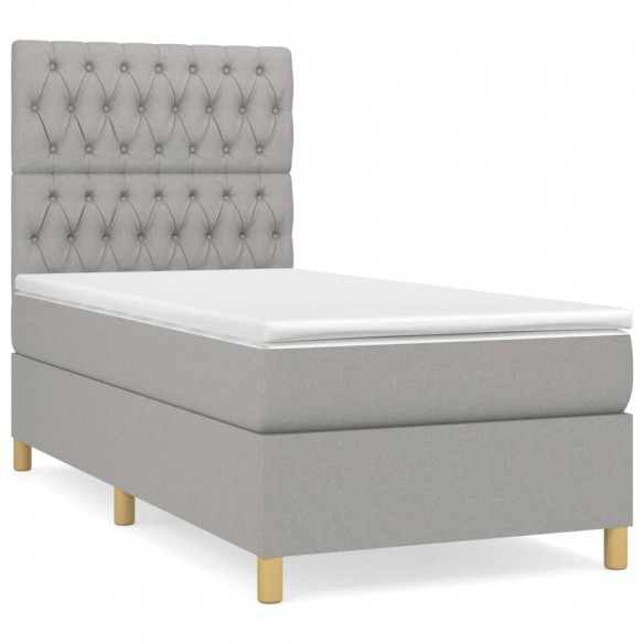 Cadre de lit avec matelas Gris clair 100x200cm Tissu