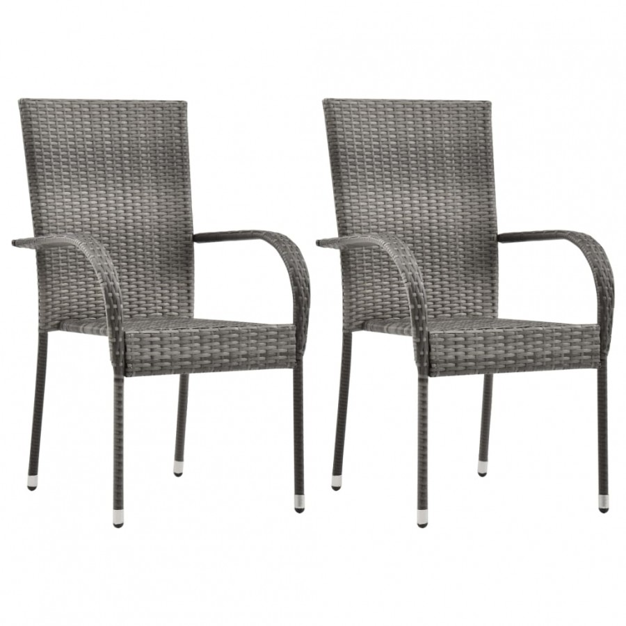 Chaises empilables d'extérieur 2 pcs Gris Résine tressée