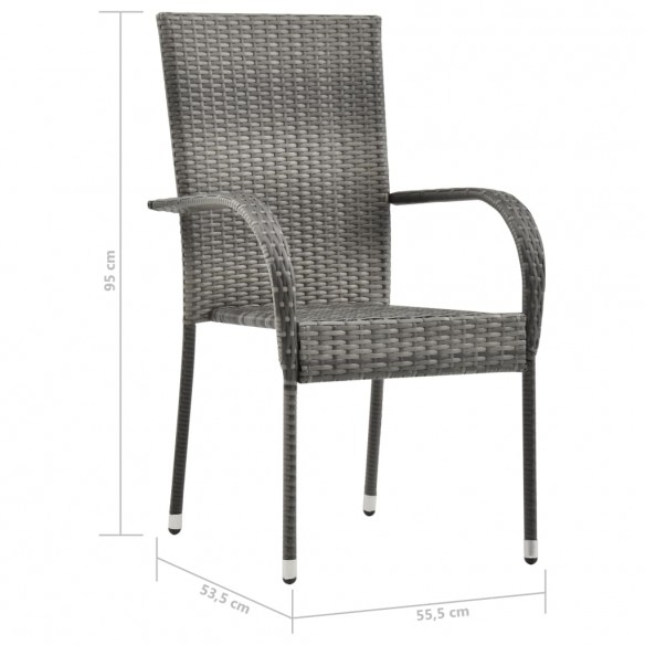 Chaises empilables d'extérieur 2 pcs Gris Résine tressée