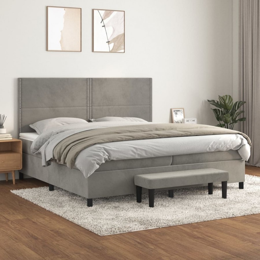 Cadre de lit et matelas Gris clair 200x200cm Velours