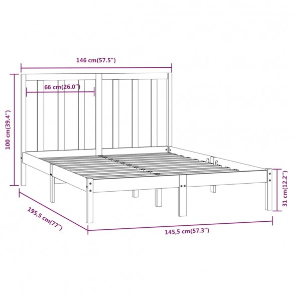 Cadre de lit Blanc Bois de pin massif 140x190 cm