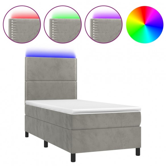 Cadre de lit matelas et LED Gris clair 100x200 cm