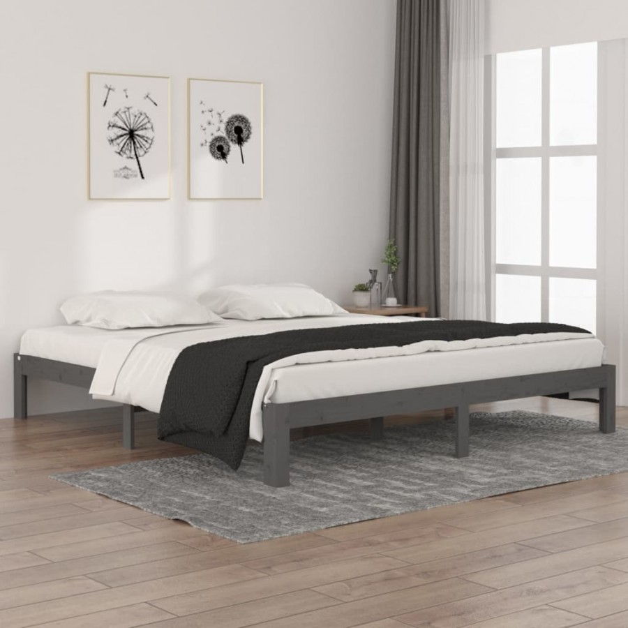 Cadre de lit Gris Bois massif 180x200 cm Super King