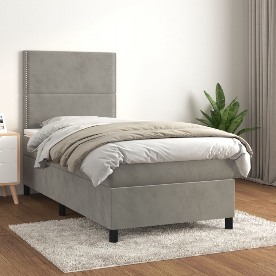 Cadre de lit et matelas Gris clair 100x200cm Velours