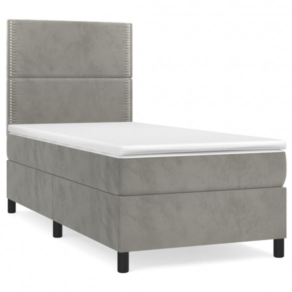 Cadre de lit et matelas Gris clair 100x200cm Velours