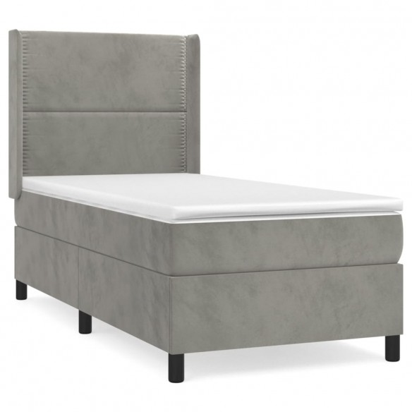 Cadre de lit et matelas Gris clair 100x200cm Velours